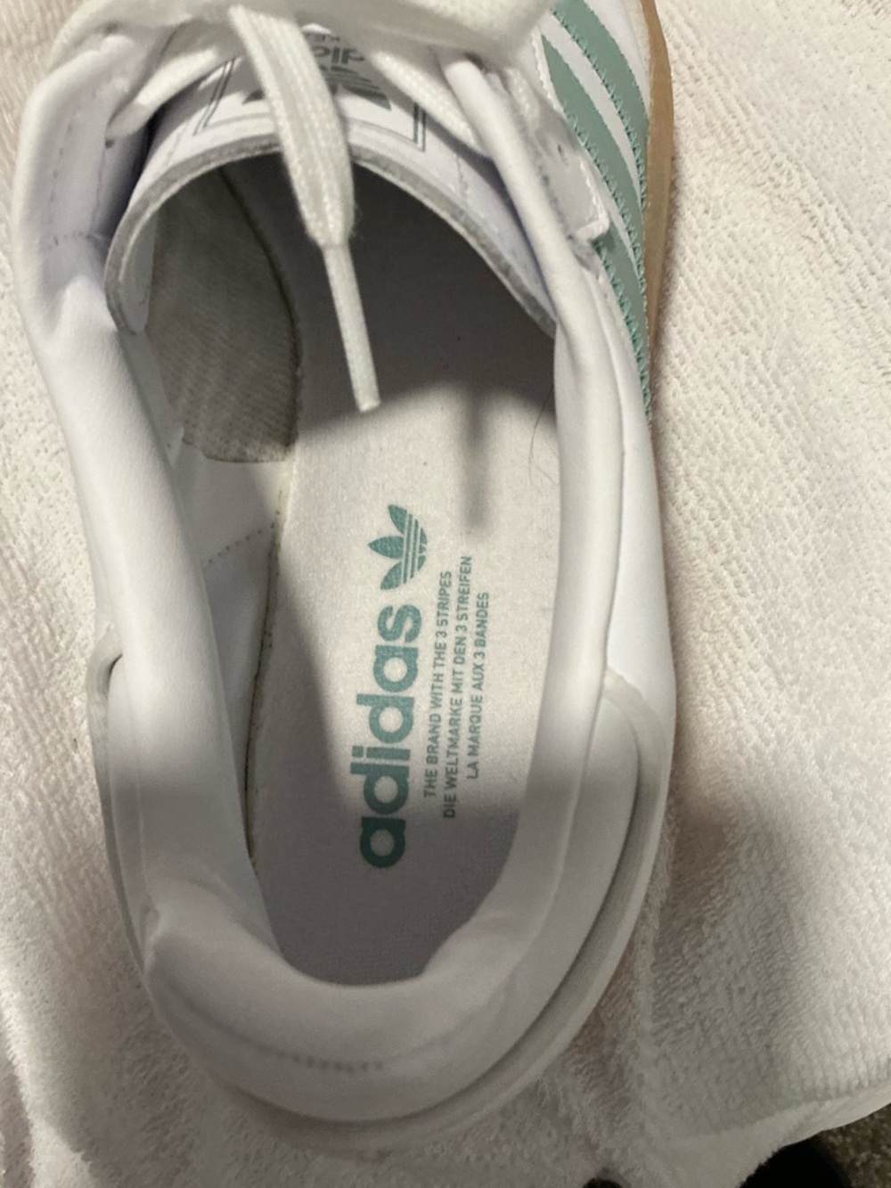 adidas Samba White Sneakers with Mint Green Stripes and Gum Sole - Picture 2 of 7